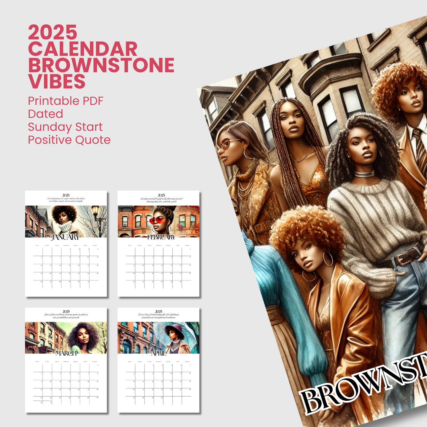 Empowering 12-Month Printable Calendar Featuring African American Women - Inspiring Quotes & Art for Every Season