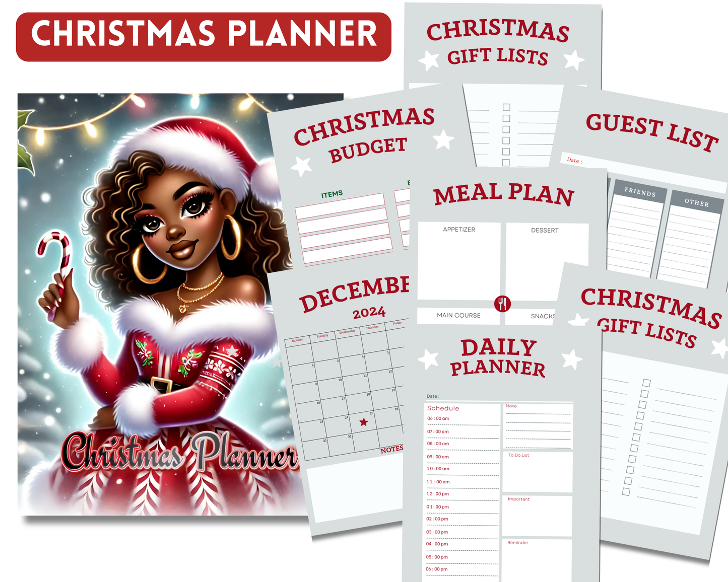 Festive Christmas Planner - 7 Printable Pages + Cover for Stress-Free Holiday Planning